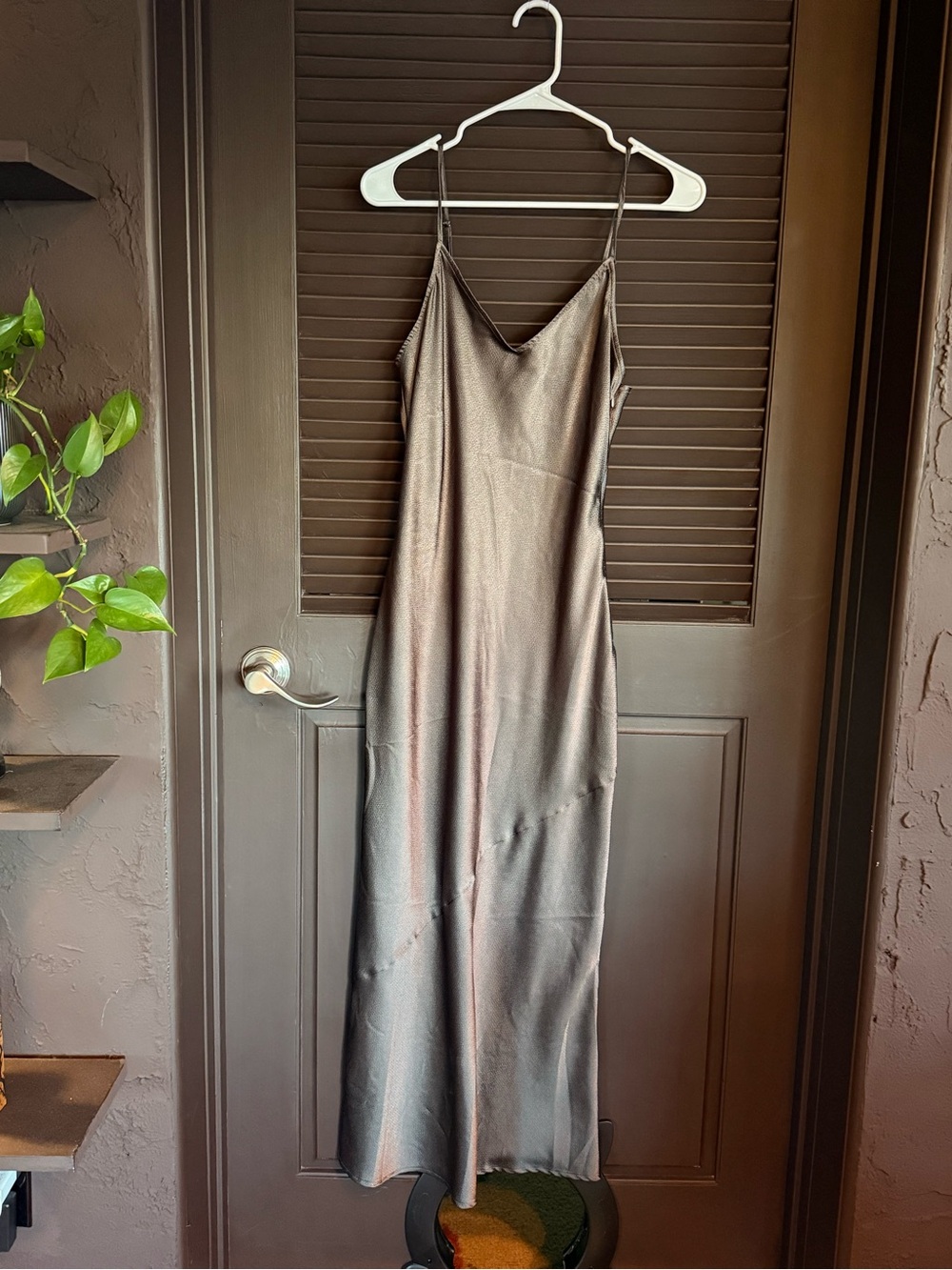 Forever 21 Metallic Grey Slip Maxi Dress